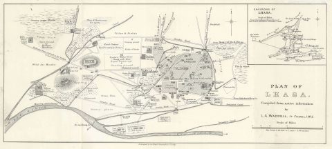 1904 Waddell City Plan or Map of Lhasa, Tibet