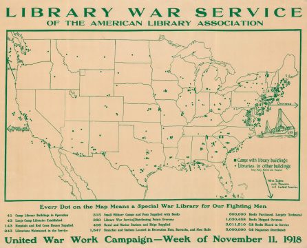 1918 American Library Association Map of the United States and Army Libraries