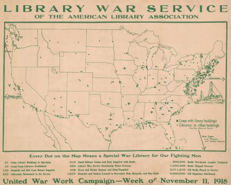 1918 American Library Association Map of the United States and Army Libraries