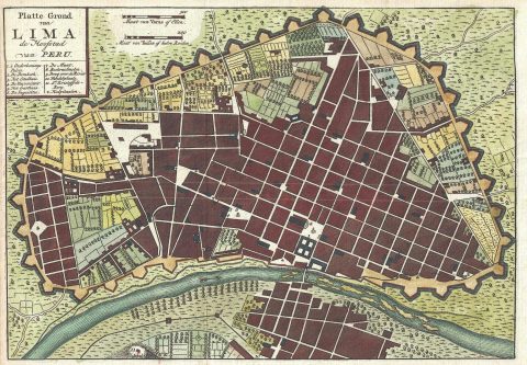 1767 Isaak Tirion City Map or Plan of Lima, Peru