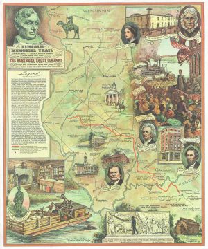 1940 William Mark Young Pictorial Map of Illinois illustrating the Lincoln Trail