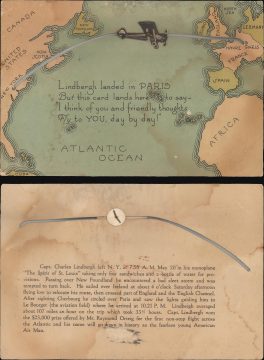 1927 Mechanical Postcard of Charles Lindbergh's Transatlantic Flight