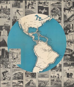 1937 Thompson Pictorial Map of the Americas, Pan Am's 'Lindbergh Trail'