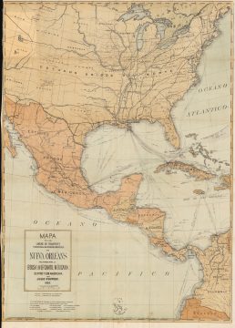 1883 Julius Popper Trade Map: New Orleans to Latin America