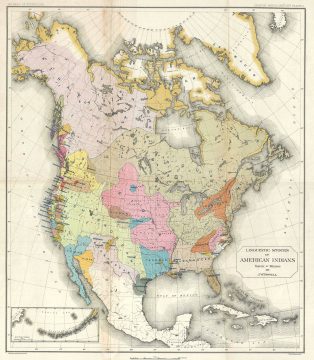 1881 Powell Map of North America w/ Native American Languages