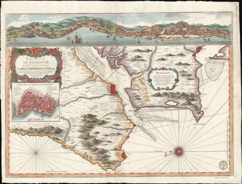 1756 Bellin View and Map of Lisbon, Portugal