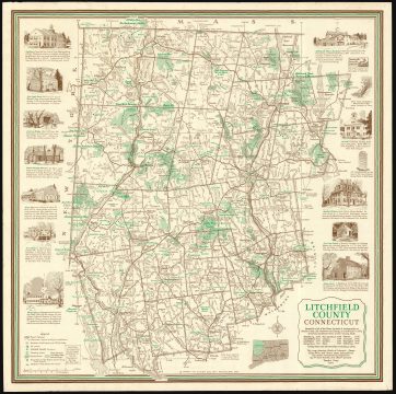 1975 Vaughn Surber Gray Pictorial Map of Litchfield County, Connecticut