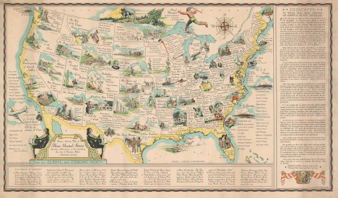1942 Dornseif Pictorial Map of the United States and its Literary Celebrities