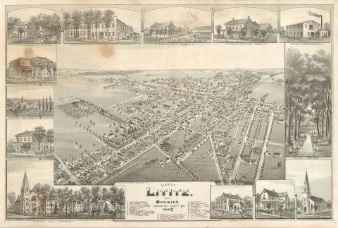 1887 Fowler Bird's-Eye View of Lititz, Lancaster, Pennsylvania