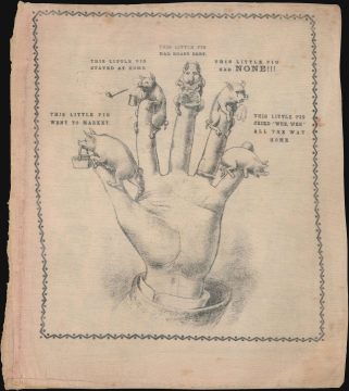 1890 Cloth Pictorial Illustration of This Little Piggy Nursery Rhyme