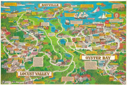 1983 Rockwell Pictorial Map of Oyster Bay and Locust Valley, Long Island, New York