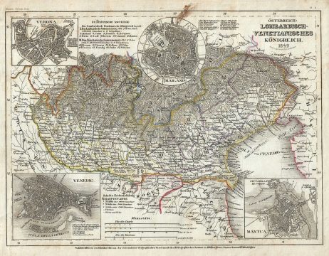 1849 Meyer Map of Austrian Kingdom in Northern Italy (Lombardy-Venetia), Italy