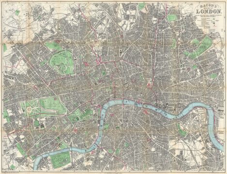 1876 Bacon Pocket Map of London, England
