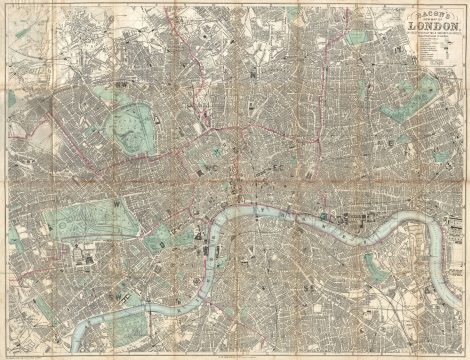 1890 Bacon Traveler's Pocket Map of London, England