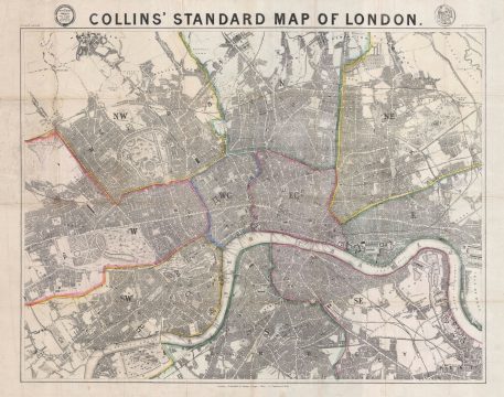1858 Collins Pocket Map of London, England