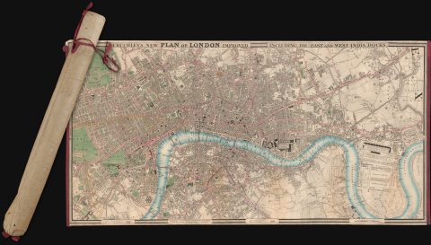 1831 Cruchley Map of London w/ Original Stitched Sleeve