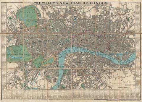 1834 Cruchley Pocket City Map or Plan of London, England