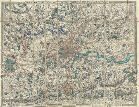 1855 Cruchley Folding Wall Map of London, England