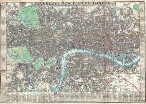1846 Crutchley Pocket Map of London, England