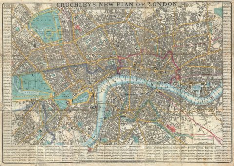 1848 Crutchley Pocket Map or Plan of London, England