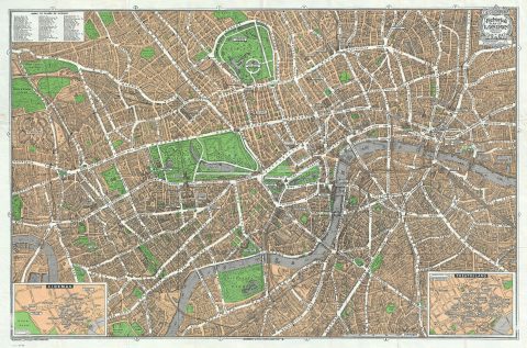 1923 Geographia Pictorial Map of London, England