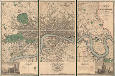 1827 First Edition Greenwood Map of London, England