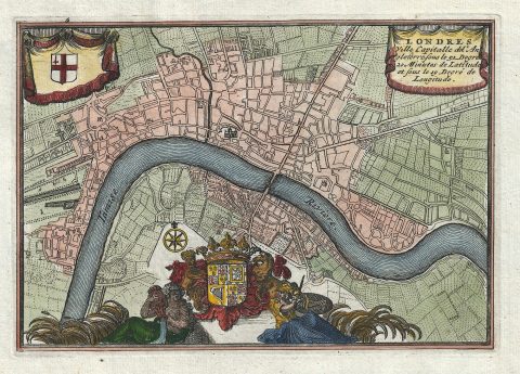 1706 La Feuille Map or City Plan of London, England