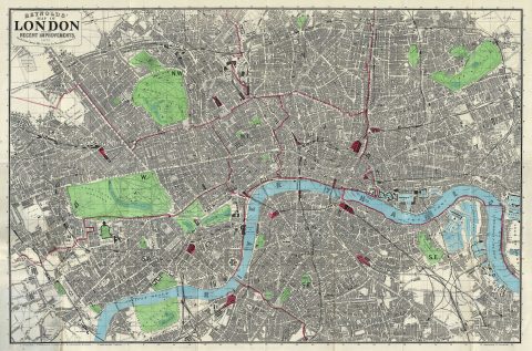 1876 Reynolds Pocket Map of London, England