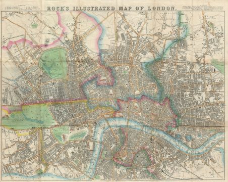 1845 William Rock Pocket Map or Plan of London, England
