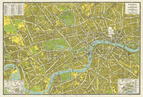 1942 Geographia WWII Era Pictorial Map of London, England (on cloth)