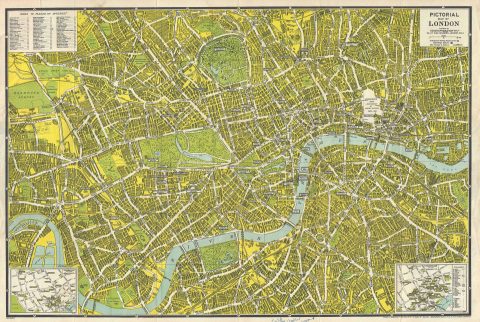 1942 Geographia WWII Era Pictorial Map of London, England