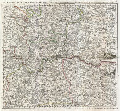 1773 Kitchin Map of the Country 30 Miles around London, England