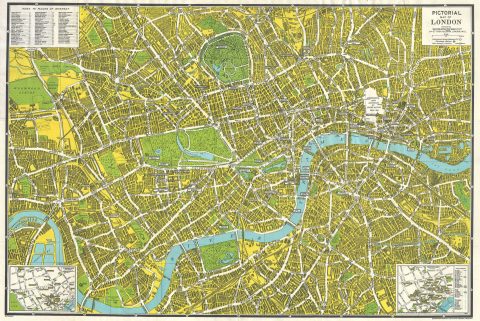 1942 Geographia WWII Era Pictorial Map of London, England