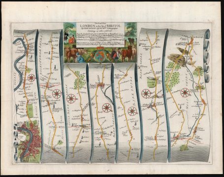 1698 Ogilby Strip Map of the Road between London and Marlborough