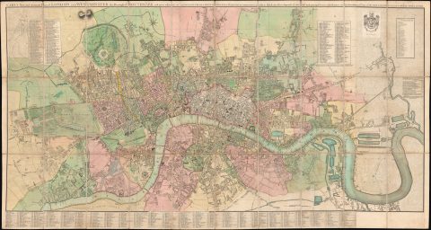 1816 Cary Folding Wall Map of London, England