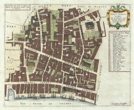 1755 Stow Map of Tower Street Map, London