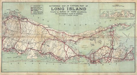 1909 Automobile Club of American Linen Map of Long Island