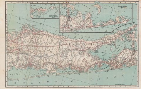 1914 Hammond Road Map of Long Island w/ Brooklyn and Suffolk Co.