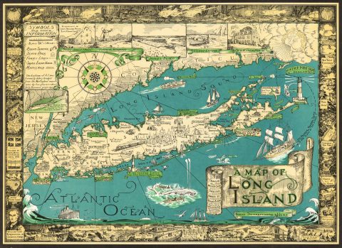 1961 Courtland Smith Pictorial Map of Long Island, New York