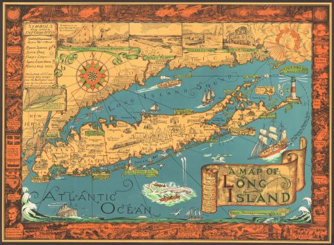 1961 Courtland Smith Pictorial Map of Long Island, New York
