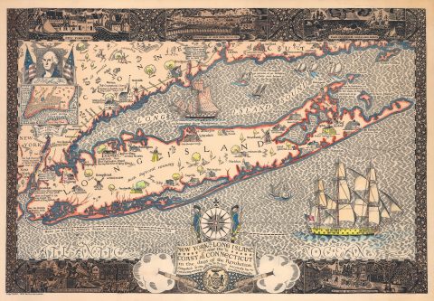 1928 Coulton Waugh Pictorial Map of Long Island