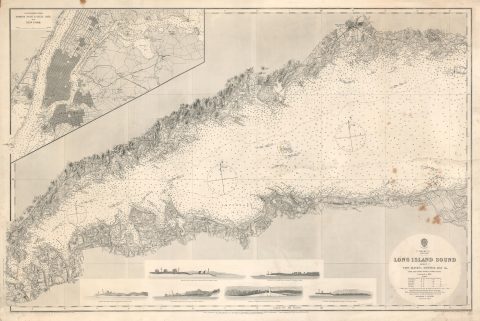 1886 British Admiralty Nautical Chart or Map of Long Island Sound