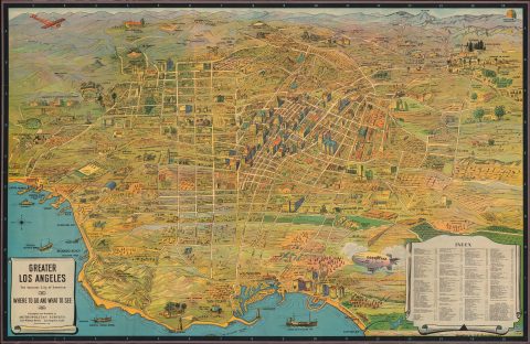 1932 K. M. Leuschner Pictorial View / Map of Los Angeles, California
