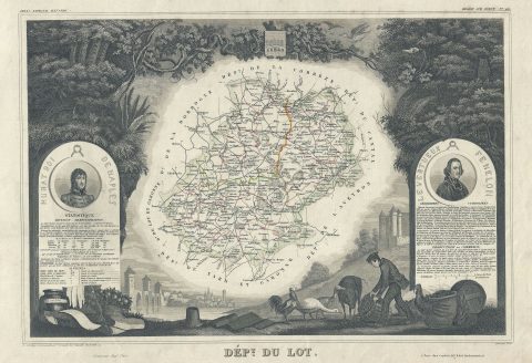 1847 Levasseur Map of the Dept. Du Lot, France