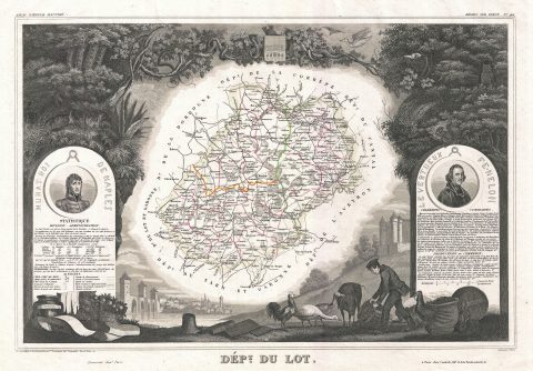 1852 Levasseur Map of the Department Du Lot, France (Cahors Wine Region)