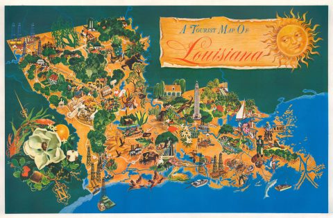 1948 Wendt Andry Pictorial Tourist Map of Louisiana