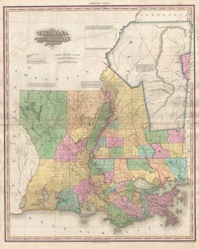 1825 Tanner Map of Mississippi and Louisiana (Chickasaw, Chocktaw)