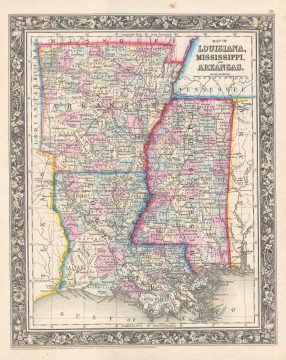 1861 Mitchell Map of Arkansas, Louisiana, and Mississippi