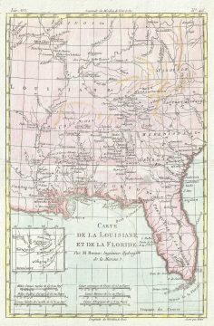 1780 Bonne and Raynal Map of Florida, Louisiana, and the Carolinas