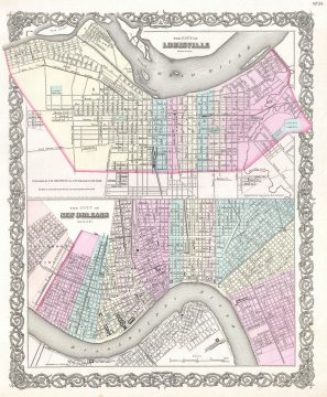 1855 Colton Plan or Map of New Orleans, Louisiana and Louisville, Kentucky